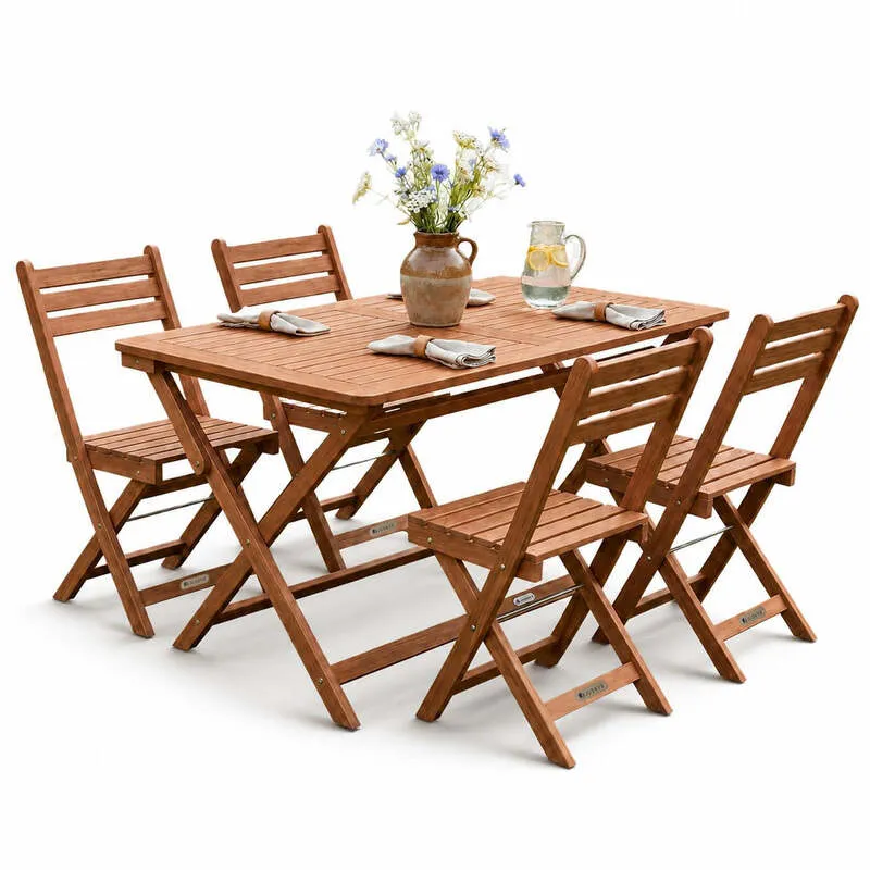 B-Ware Gartenmöbel Set Rimini Akazienholz Gartengarnitur 5-teilig Tisch 4 Stühle Natur