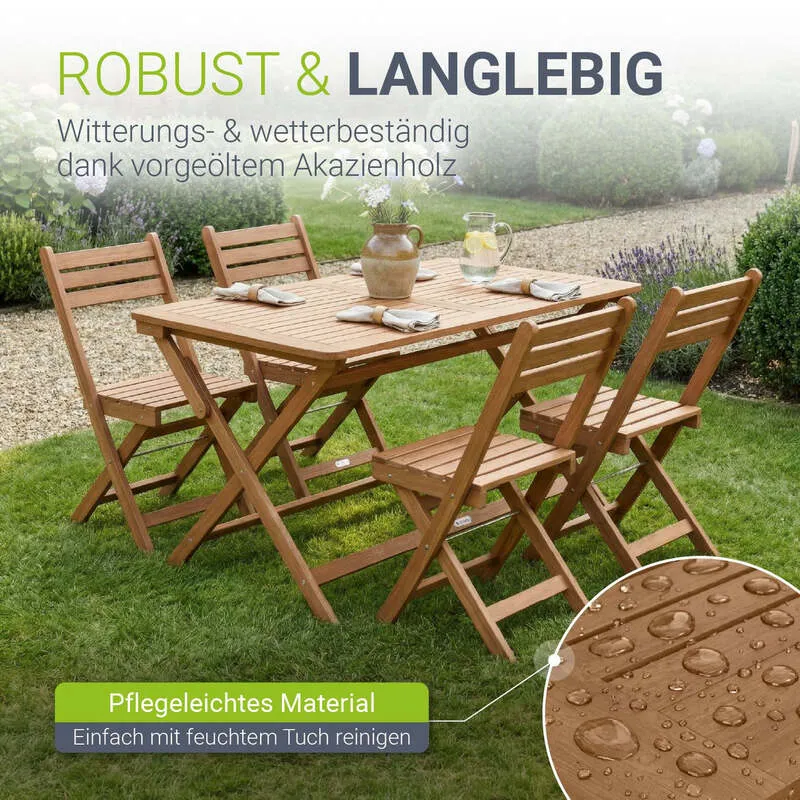 B-Ware Gartenmöbel Set Rimini Akazienholz Gartengarnitur 5-teilig Tisch 4 Stühle Natur