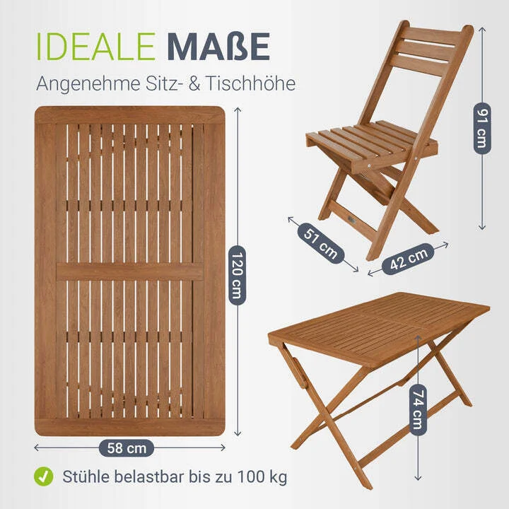 B-Ware Gartenmöbel Set Rimini Akazienholz Gartengarnitur 5-teilig Tisch 4 Stühle Natur