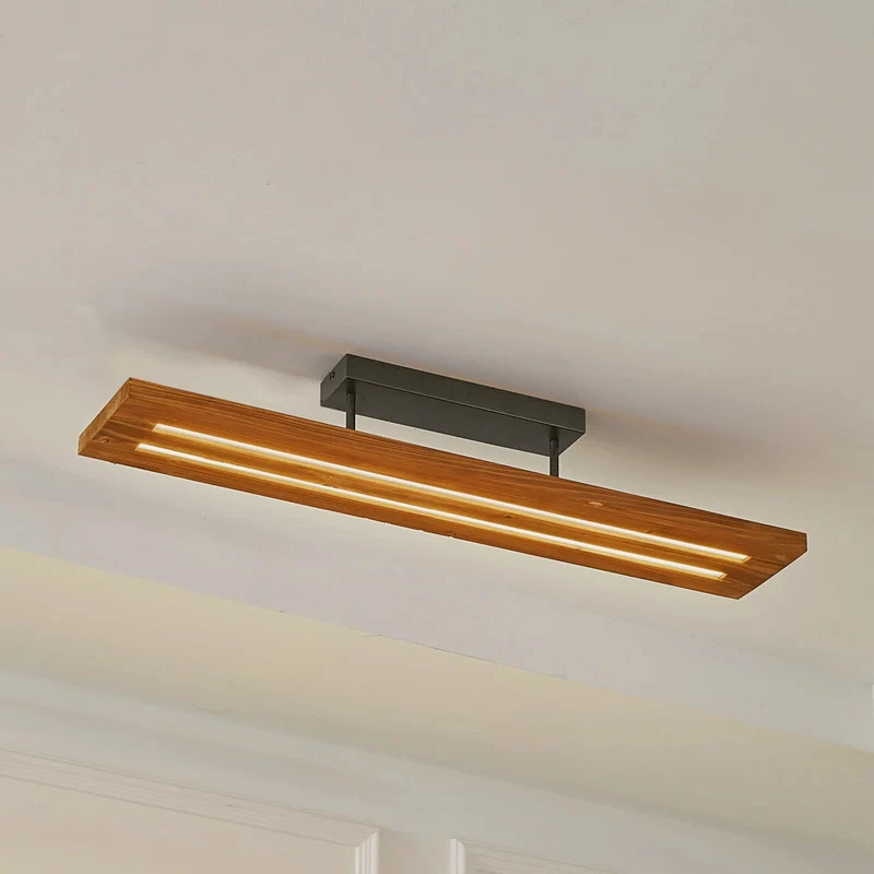 B-Ware Lindby Deckenlampe Nesaja LED Leuchte dimmbar Holz schwarz 98x18cm modern
