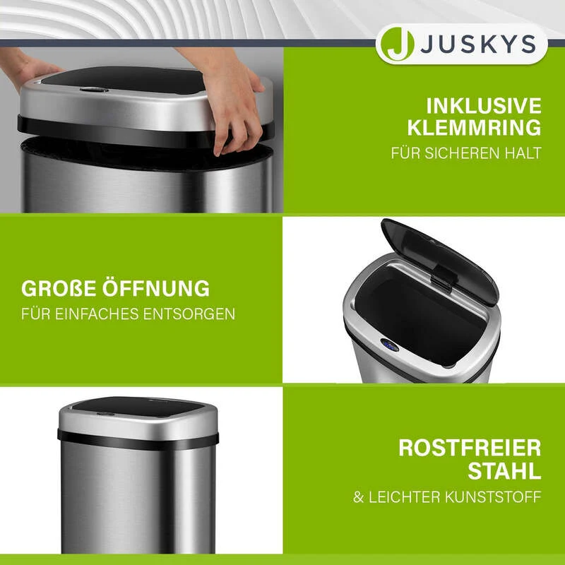 B-Ware Rechteckiger Mülleimer Abfalleimer Sensor Hygienisch 50 L Automatischer Silber