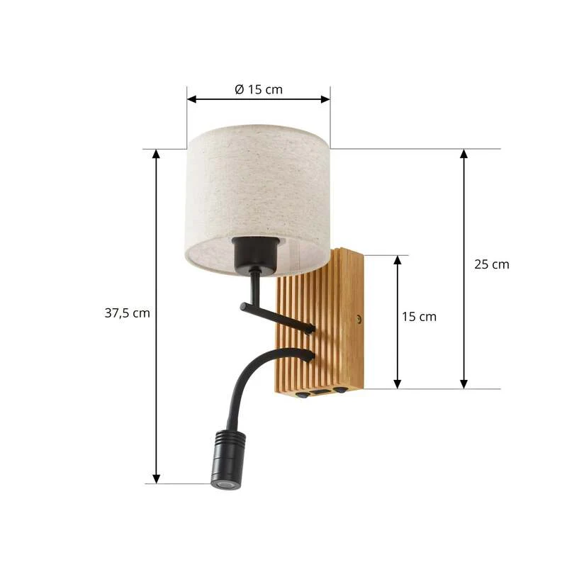 B-Ware Lucande Wandlampe Lieske LED Wandleuchte Lampe beige Textil Holz 39cm hoch