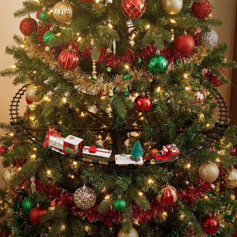 ECD Germany | Weihnachtszug für den Weihnachtsbaum mit Licht & Sound Ø87,5 cm Kunststoff Weihnachtsdeko Eisenbahn elektrisch
