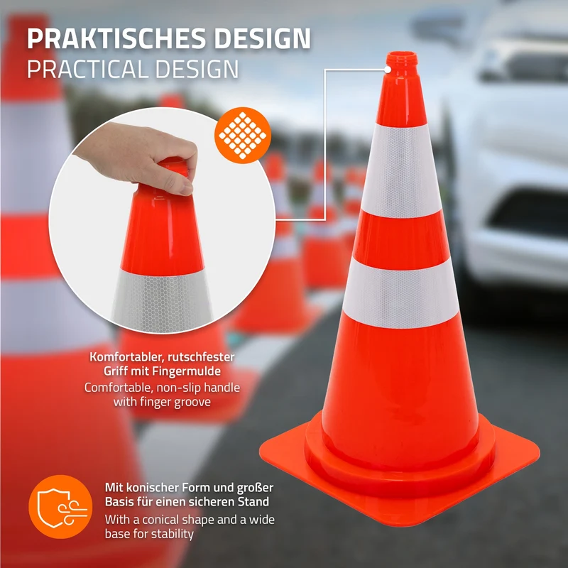 ECD Germany | Pylonen groß mit 2 reflektierenden Streifen 75 cm aus PE Orange Verkehrskegel Leitkegel Warnkegel Verkehrsleitkegel Verkehrshütchen
