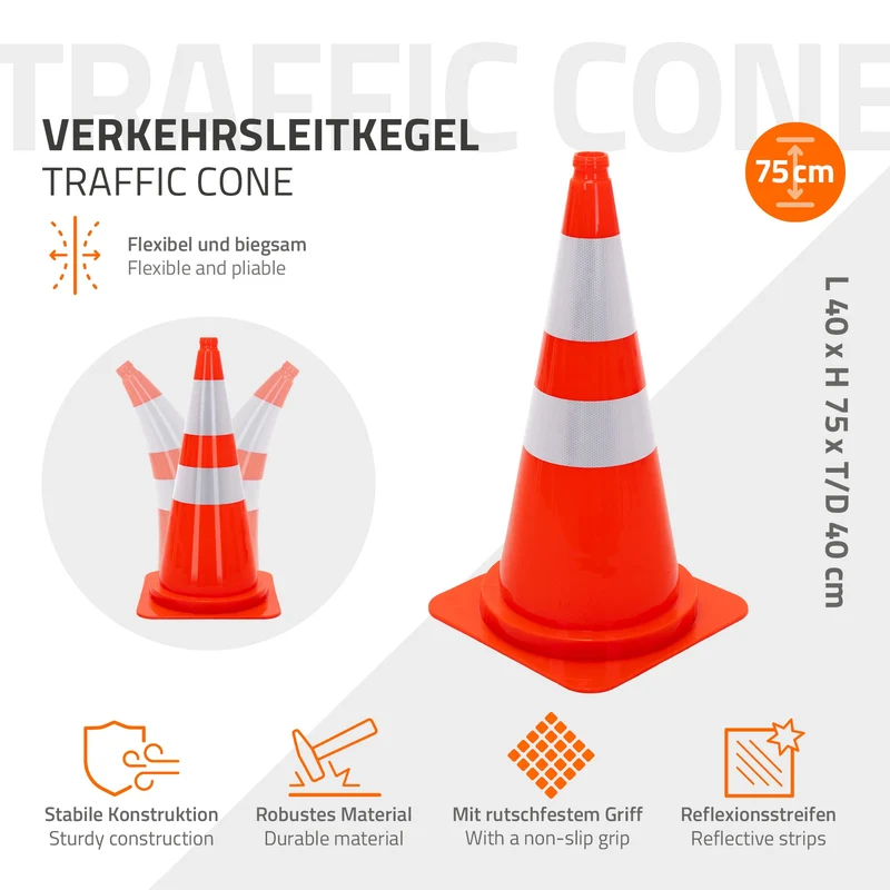 ECD Germany | Pylonen 3er Set groß mit 2 reflektierenden Streifen 75 cm aus PE Orange Verkehrskegel Leitkegel Warnkegel Absperrkegel Verkehrshütchen