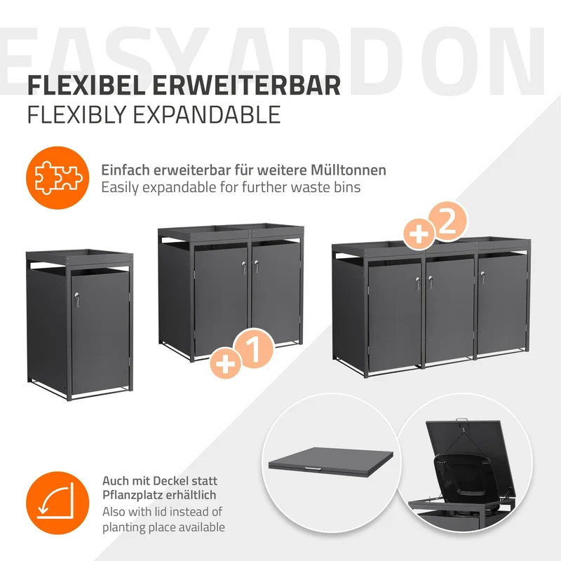 Mülltonnenbox Mülltonnenverkleidung mit Pflanzdach für bis zu 4 Tonnen je 240L aus Stahl