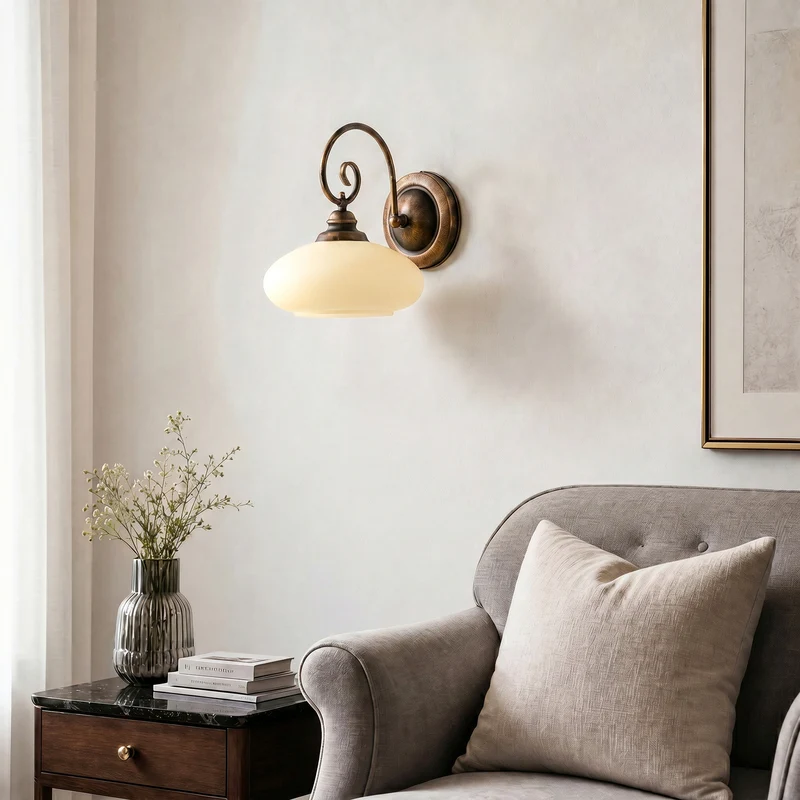 B-Ware Wandleuchte Bolero creme Wandlampe dimmbar E27 Stahl Glas schwarz-gold 30x29cm