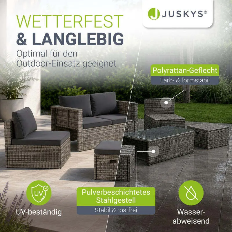 B-Ware Polyrattan Lounge Salou Gartenmöbel Set für 6 Personen wetterfest Polster grau