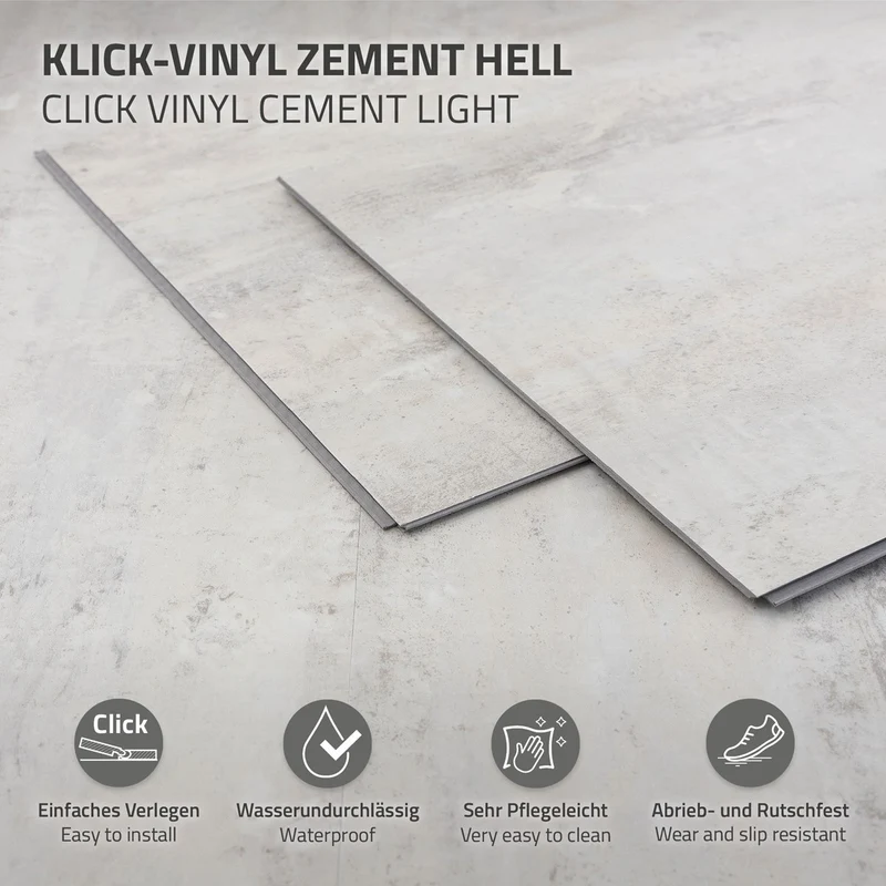 ML-DESIGN | Vinylboden Klick, mit Klicksystem & Belastungsklasse 34, 61 x 30,5 cm x 4,2 mm 1,86-9,3m² PVC Grau Bodenbelag in Betonoptik