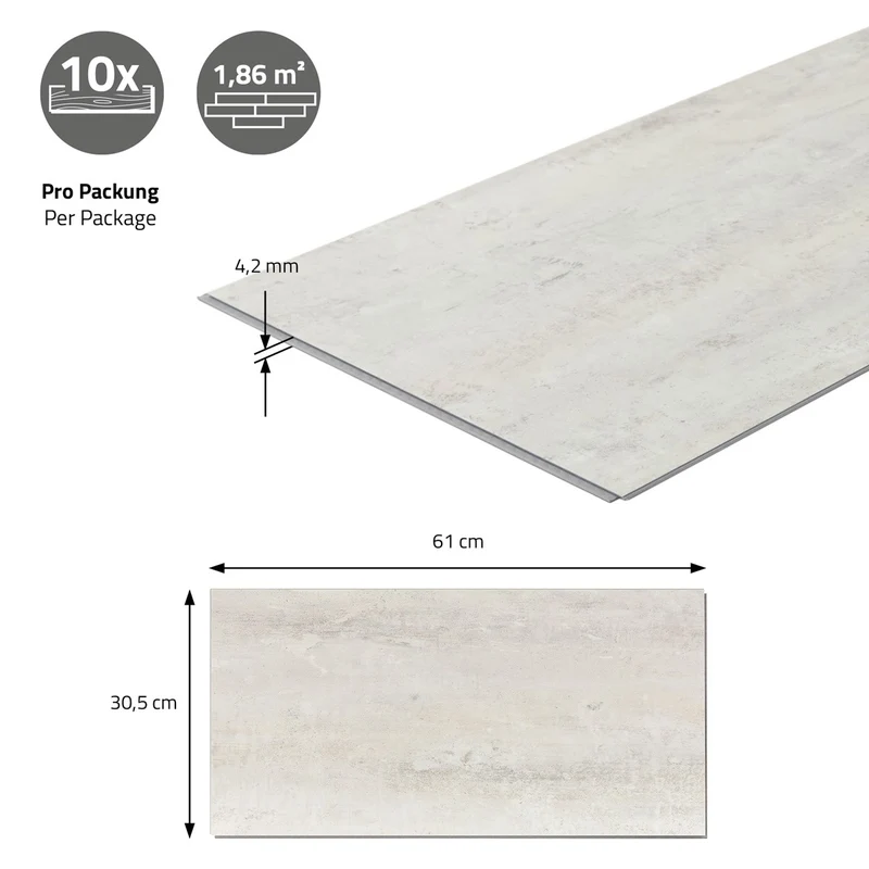 ML-DESIGN | Vinylboden Klick, mit Klicksystem & Belastungsklasse 34, 61 x 30,5 cm x 4,2 mm 1,86-9,3m² PVC Grau Bodenbelag in Betonoptik