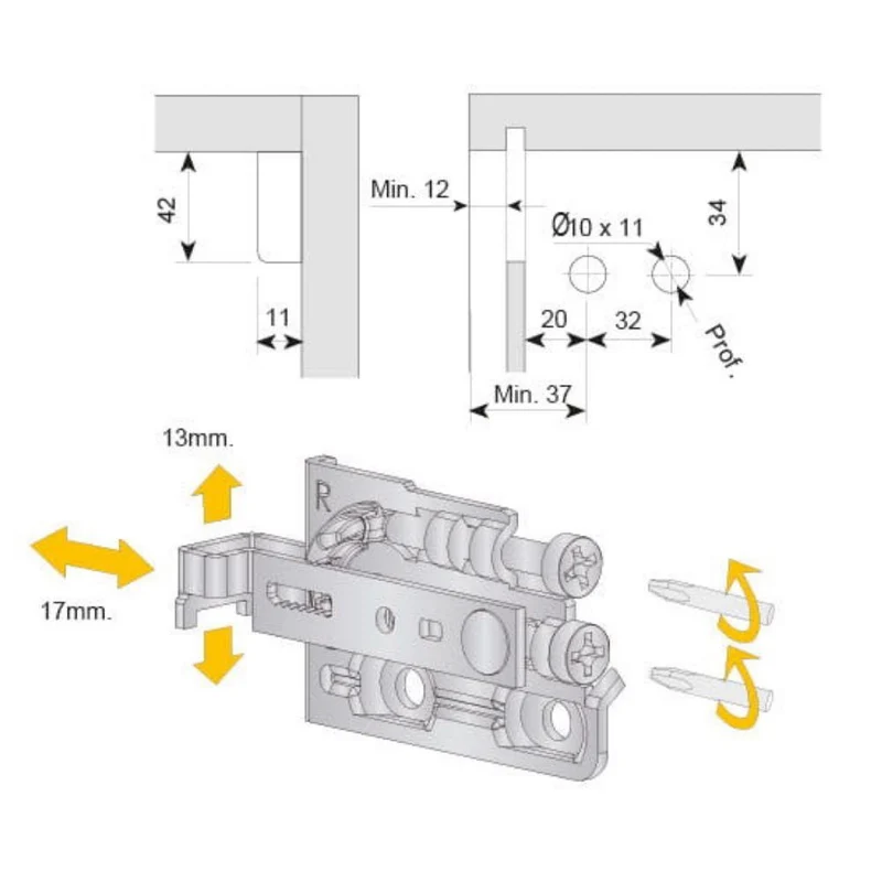 Verstellbare Schrankhalterung L+R - 3D Premium - Braun