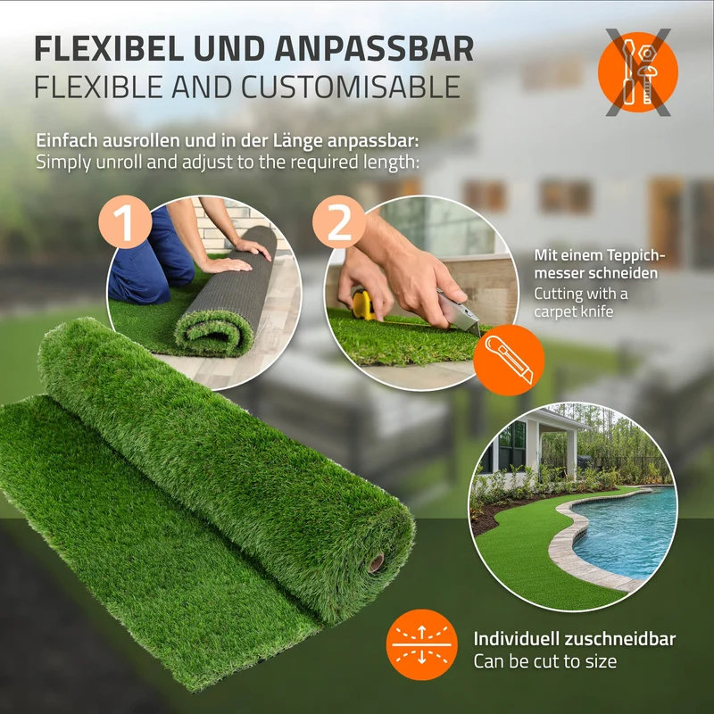 Rasenteppich Kunstrasen-Rolle 100x400 cm 4m² Grün, wetterfest, 35mm, Grasmatte Meterware, Kunstgras