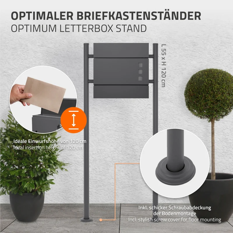 ML-Design | Briefkastenständer zum Anschrauben, Freistehend, aus Edelstahl, Standfuß für Wandbriefkasten