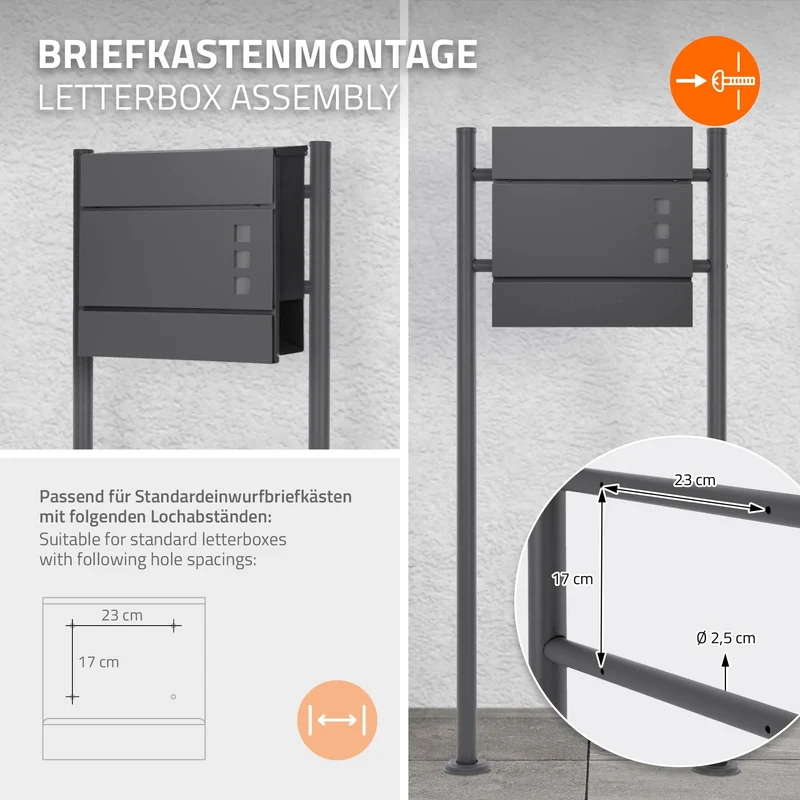 ML-Design | Briefkastenständer zum Anschrauben, Freistehend, aus Edelstahl, Standfuß für Wandbriefkasten