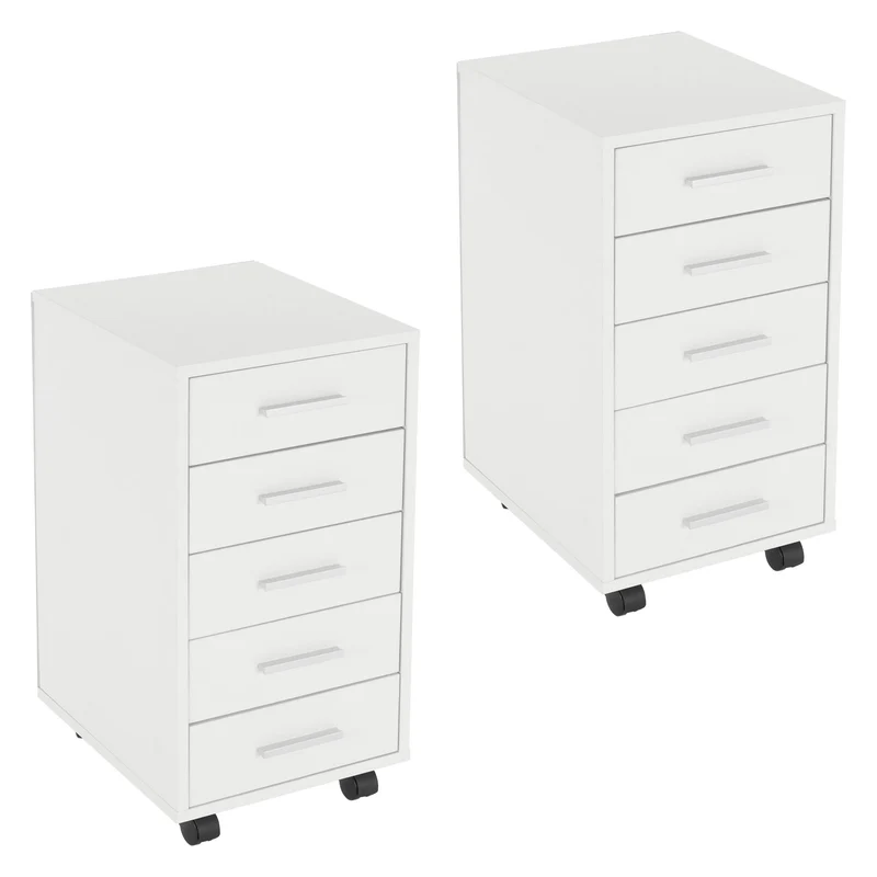 ML-Design | Rollcontainer, mobiler Aktenschrank, 33x38x63,5 cm, Büroschrank mit 5 Schubladen, Lagerschrank für Büro & Homeoffice
