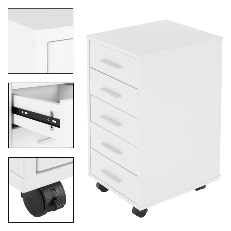ML-Design | Rollcontainer, mobiler Aktenschrank, 33x38x63,5 cm, Büroschrank mit 5 Schubladen, Lagerschrank für Büro & Homeoffice
