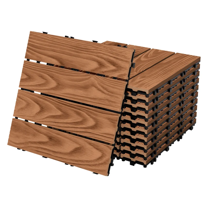 3x WPC Terrassenfliesen 30x30 cm 11er Spar Set für 1m² Hellbraun in Holzoptik Bodenbelag mit Drainage und Klicksystem