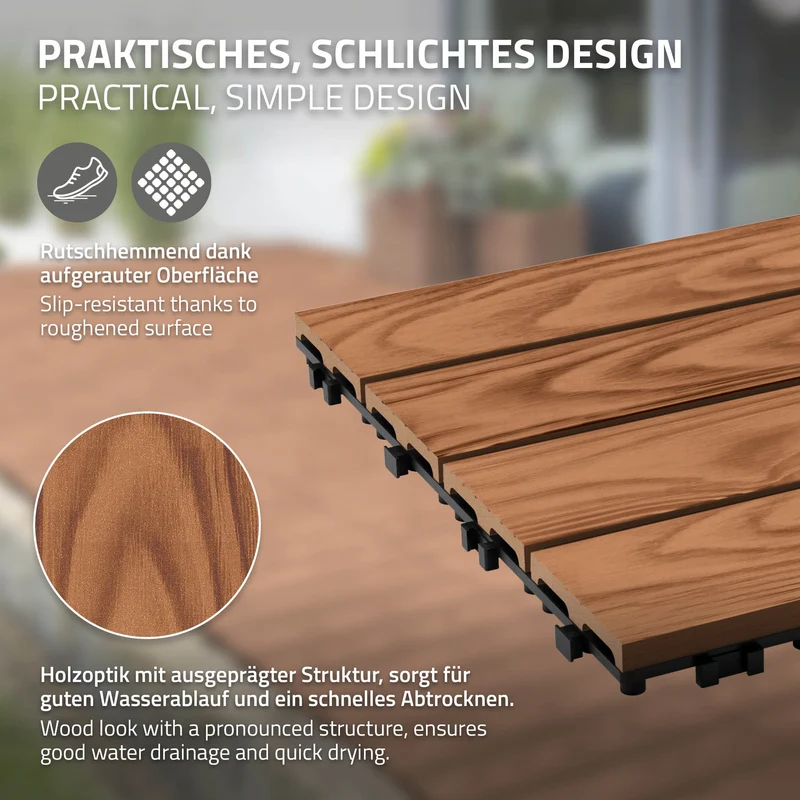 2x WPC Terrassenfliesen 30x30 cm 11er Spar Set für 1m² Hellbraun in Holzoptik Bodenbelag mit Drainage und Klicksystem
