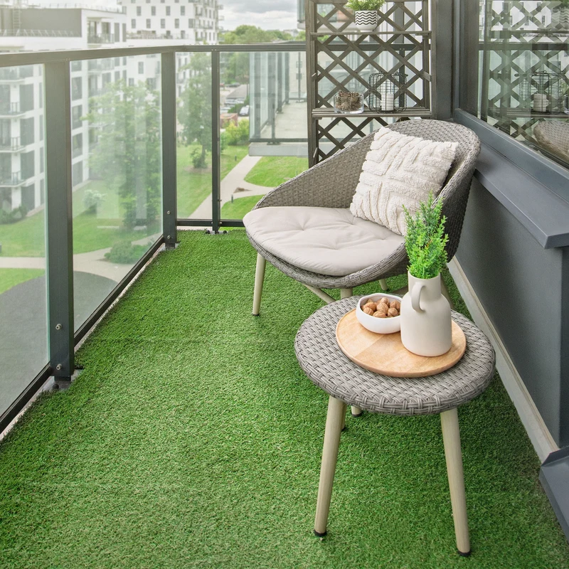 Kunstrasen Fliesen 30x30 cm, 55 Stück=5m², Grasoptik Bodenbelag mit Klicksystem und Drainage ML-Design