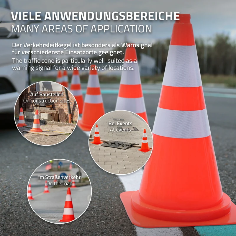 ECD Germany | Pylonen 4er Set groß mit 2 reflektierenden Streifen 75 cm aus PE Orange Verkehrskegel Leitkegel Warnkegel Absperrkegel Verkehrshütchen