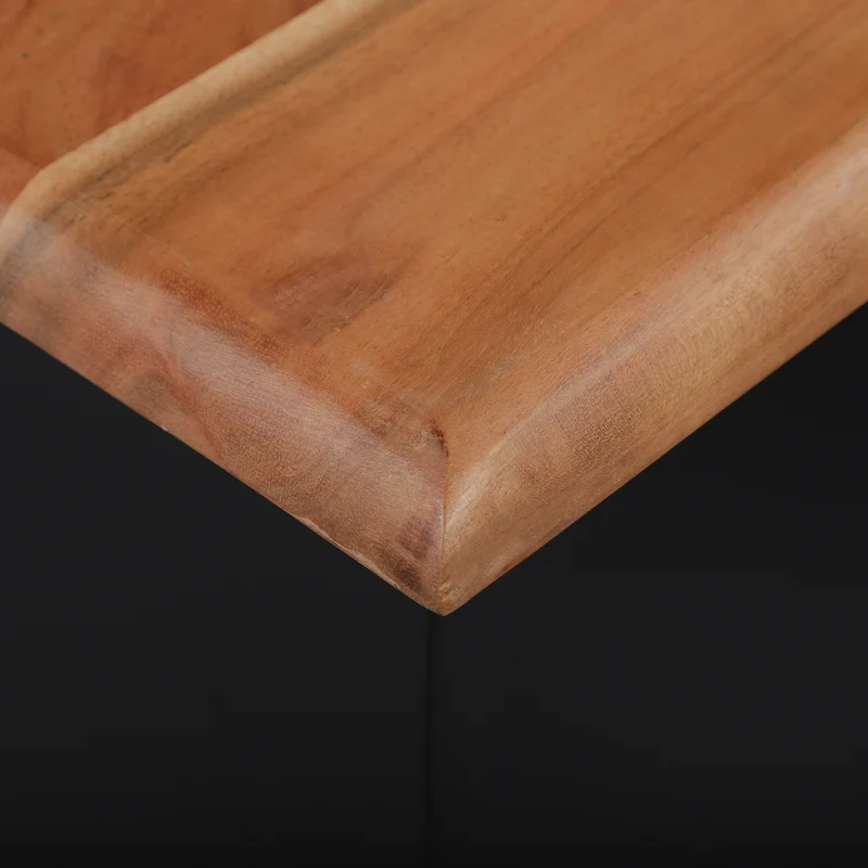 WOMO-Design | Beistelltisch Natur/Schwarz aus Akazienholz und Metall, Kaffeetisch für Wohnzimmer