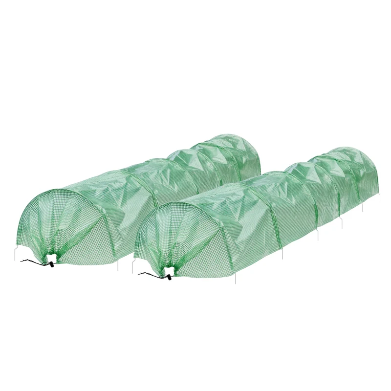 2er Set Folientunnel 300x55x35 cm Transparent/Grün aus PE-Gitterfolie