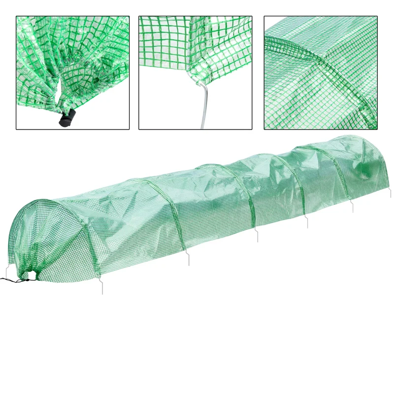 ECD Germany | Folientunnel mit 6 Gewölbter Stahldraht Ø 2mm, 300x55x35 cm, Transparent/Grün aus PE-Gitterfolie 135 g/m²