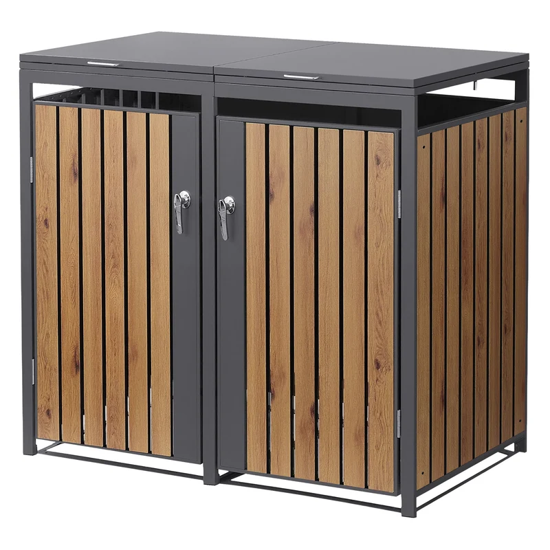 Mülltonnenbox 2er bis 240L 132x80x120 cm aus Stahl in Eichenoptik ML-Design