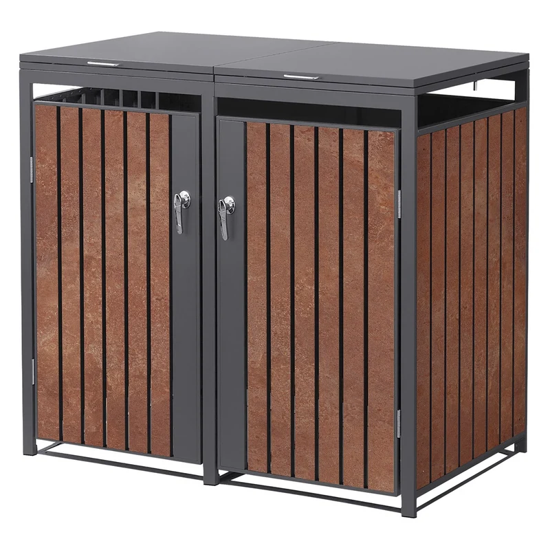 Mülltonnenbox 2er bis 240L 132x80x120 cm aus Stahl Rostoptik ML-Design