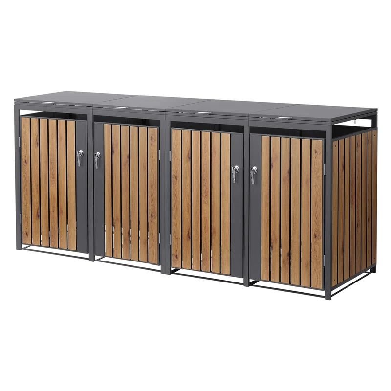Mülltonnenbox Mülltonnenverkleidung Lamellen-Design für bis zu 4 Tonnen je 240L aus Stahl