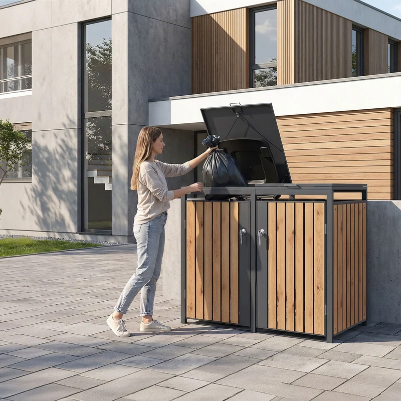 Mülltonnenbox Mülltonnenverkleidung Lamellen-Design für bis zu 4 Tonnen je 240L aus Stahl