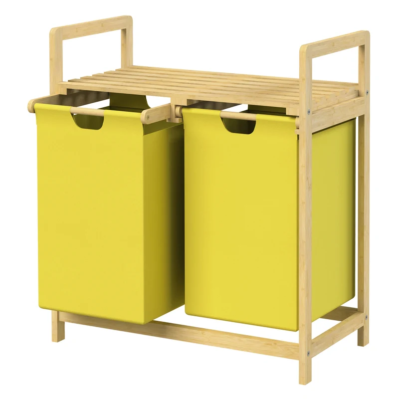 Wäschekorb Wäschesammler aus Bambus mit zwei Fächern 2x30 Liter ML-Design