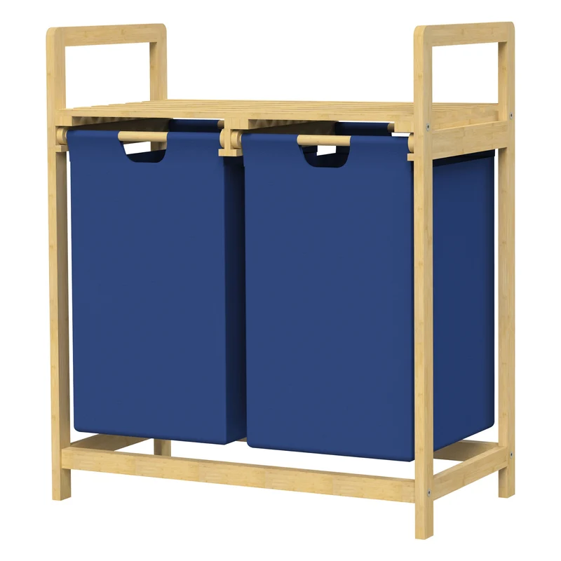 Wäschekorb Wäschesammler aus Bambus mit zwei Fächern 2x30 Liter ML-Design