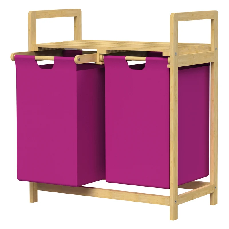 Wäschekorb Wäschesammler aus Bambus mit zwei Fächern 2x30 Liter ML-Design