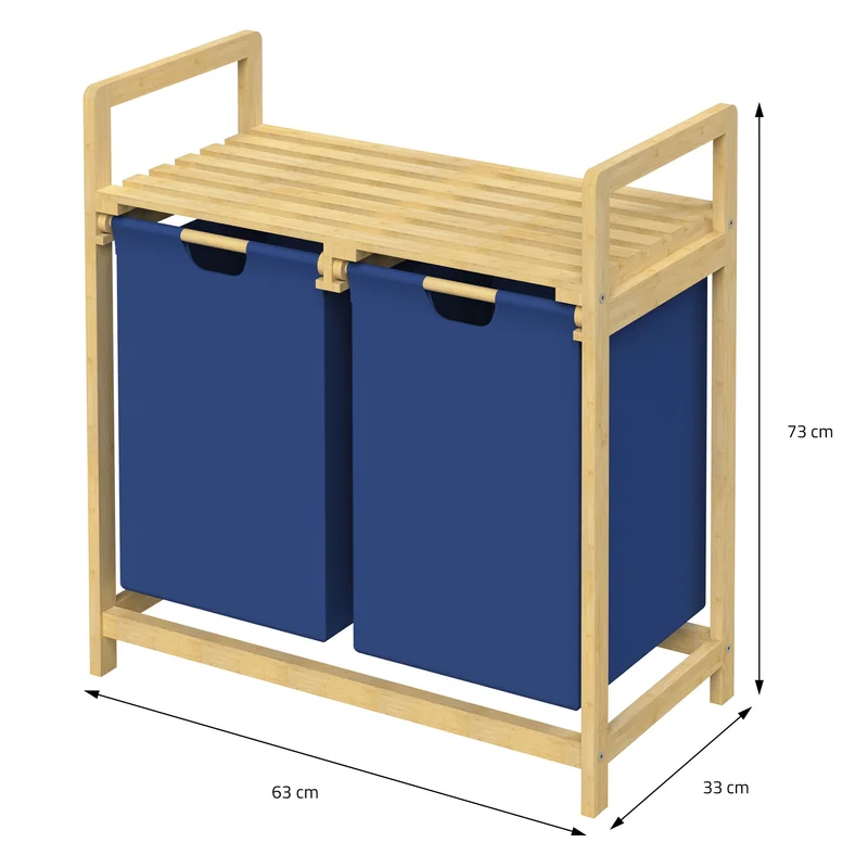 Wäschekorb Wäschesammler aus Bambus mit zwei Fächern 2x30 Liter ML-Design