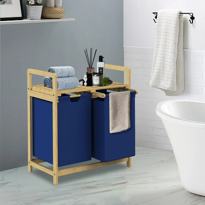 Wäschekorb Wäschesammler aus Bambus mit zwei Fächern 2x30 Liter ML-Design