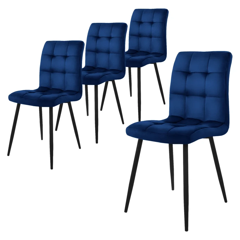 Esszimmerstuhl 4er Set Quadrat Steppung mit Rückenlehne Küchenstuhl mit Microfaser-Samtbezug ML-Design