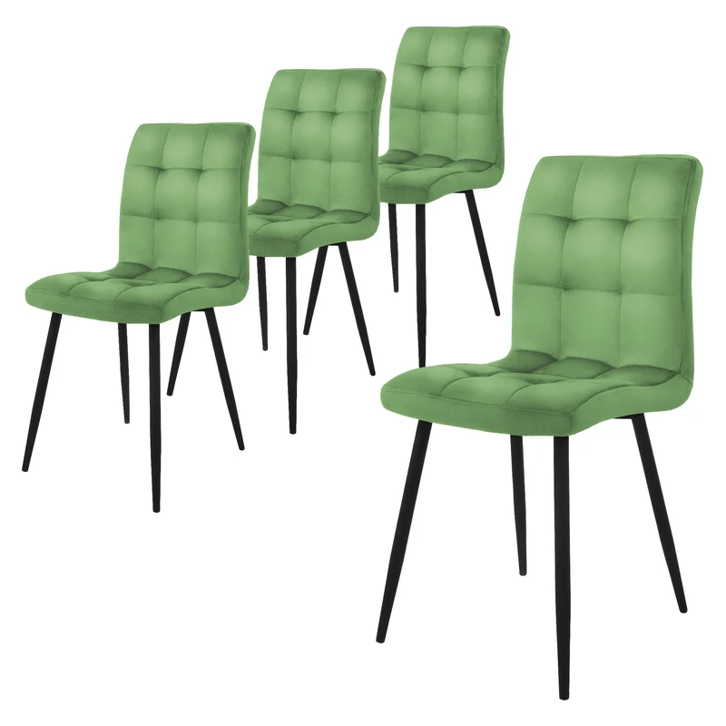 Esszimmerstuhl 4er Set Quadrat Steppung mit Rückenlehne Küchenstuhl mit Microfaser-Samtbezug ML-Design