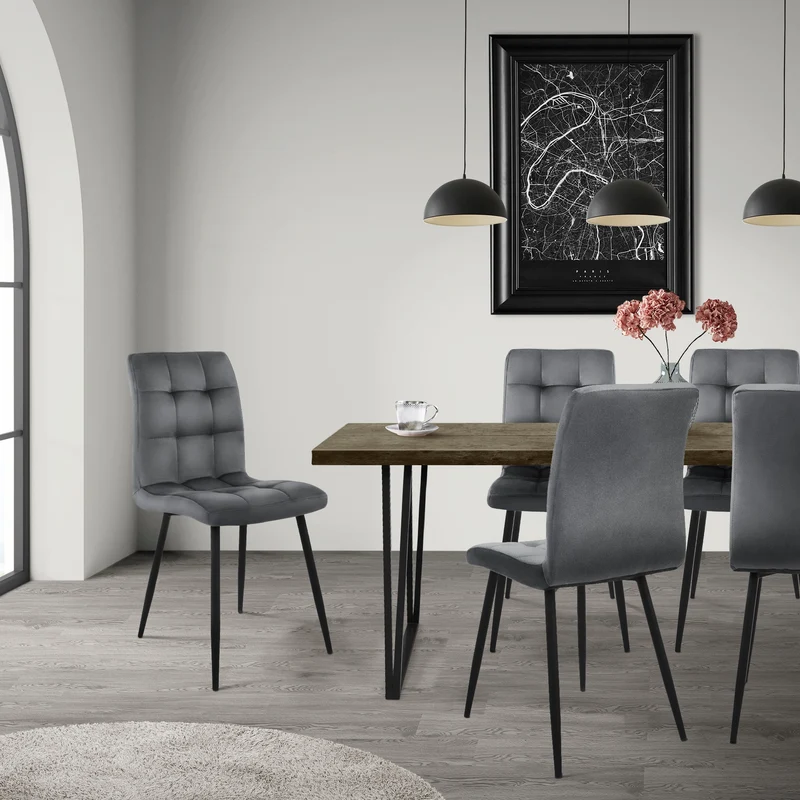 Esszimmerstuhl 4er Set Quadrat Steppung mit Rückenlehne Küchenstuhl mit Microfaser-Samtbezug ML-Design