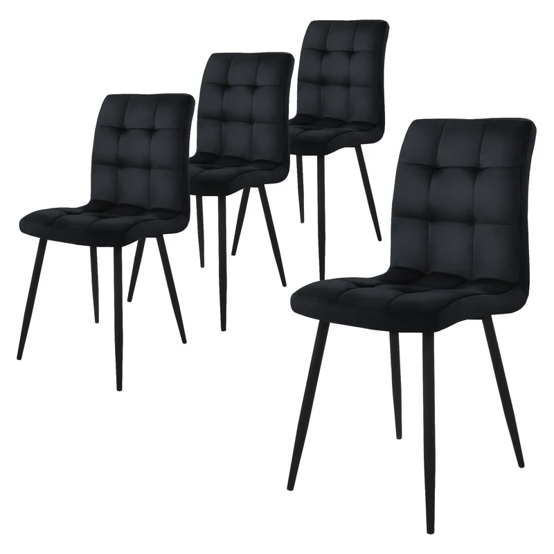 Esszimmerstuhl 4er Set Quadrat Steppung mit Rückenlehne Küchenstuhl mit Microfaser-Samtbezug ML-Design