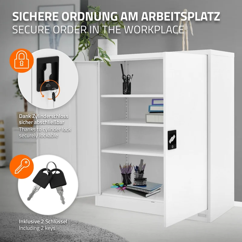 Aktenschrank abschließbar 90x40x109 cm Weiß aus Stahl ML-Design