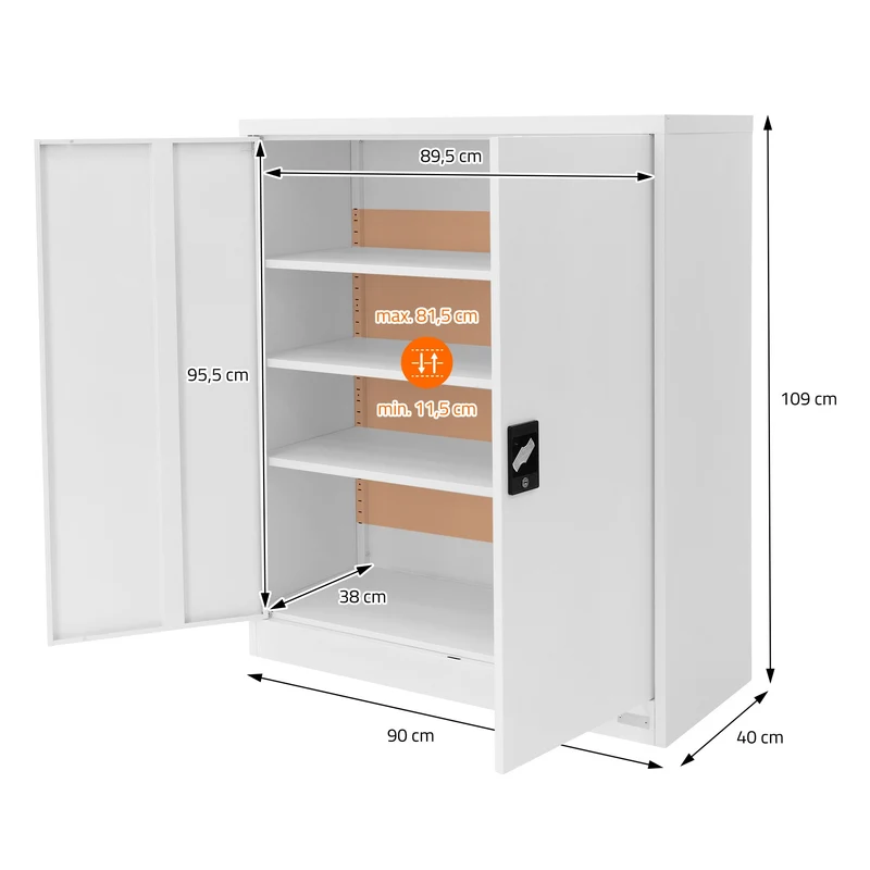 Aktenschrank abschließbar 90x40x109 cm Weiß aus Stahl ML-Design
