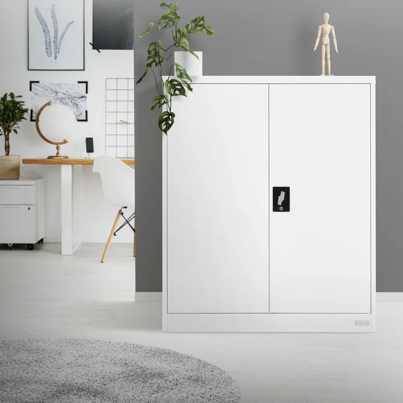 Aktenschrank abschließbar 90x40x109 cm Weiß aus Stahl ML-Design