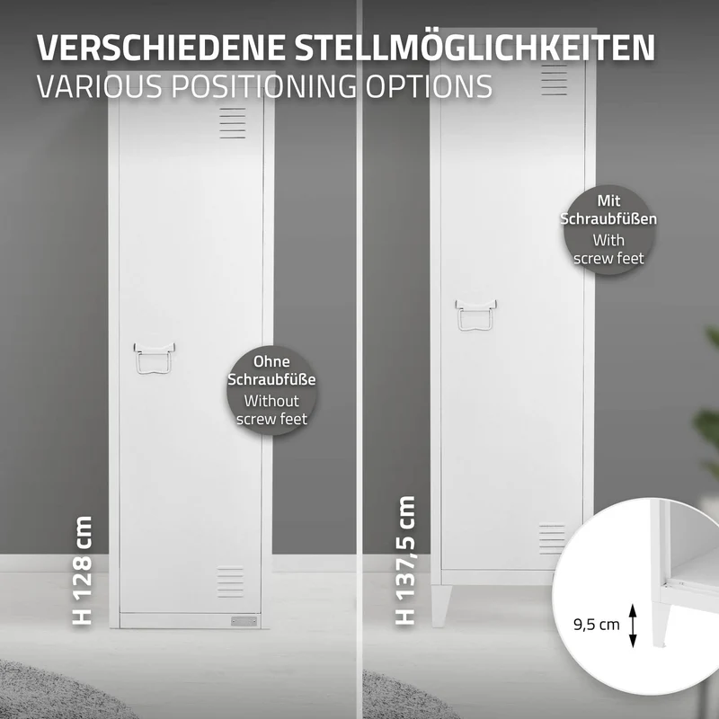 Aktenschrank Spindschrank 1-türig 38x38x137,5 cm Weiß aus Stahl ML-Design