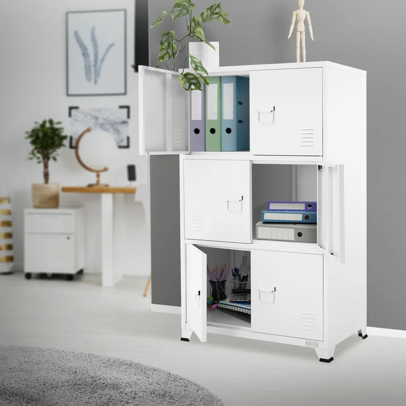Büroschrank mit drei Ebenen Magnetverschluss 75x40x120 cm Weiß aus Stahl ML-Design