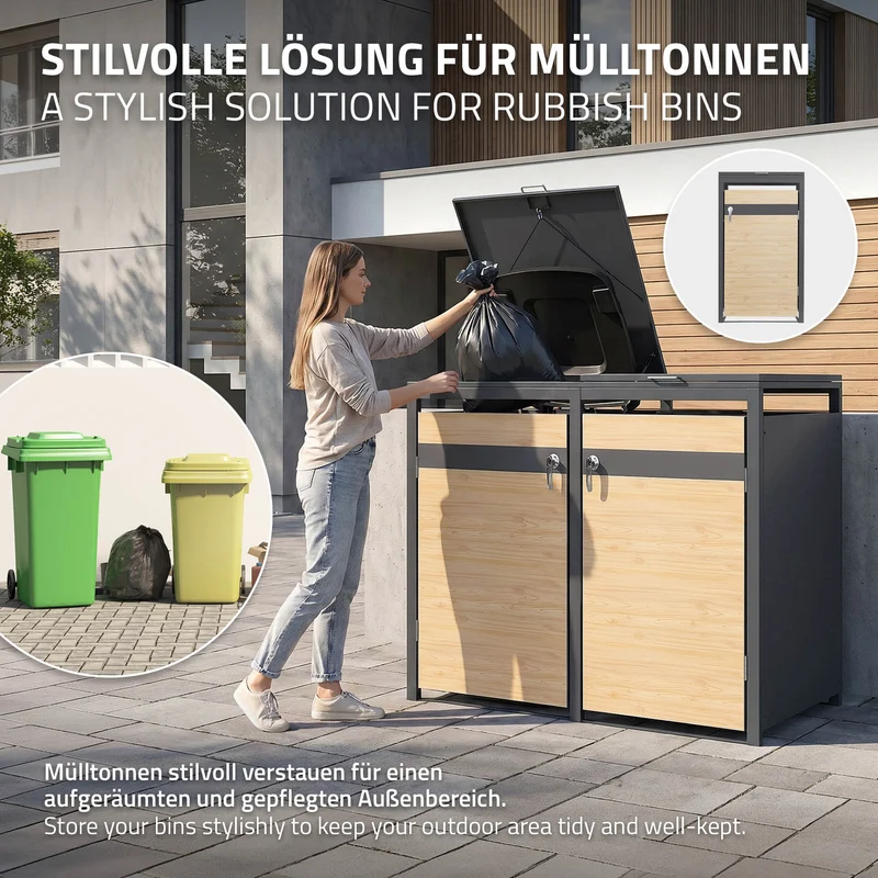 Mülltonnenbox 3er bis 240L 200x80x120 cm aus Stahl in Lärchenoptik ML-Design