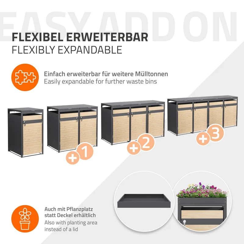 Mülltonnenbox 3er bis 240L 200x80x120 cm aus Stahl in Lärchenoptik ML-Design