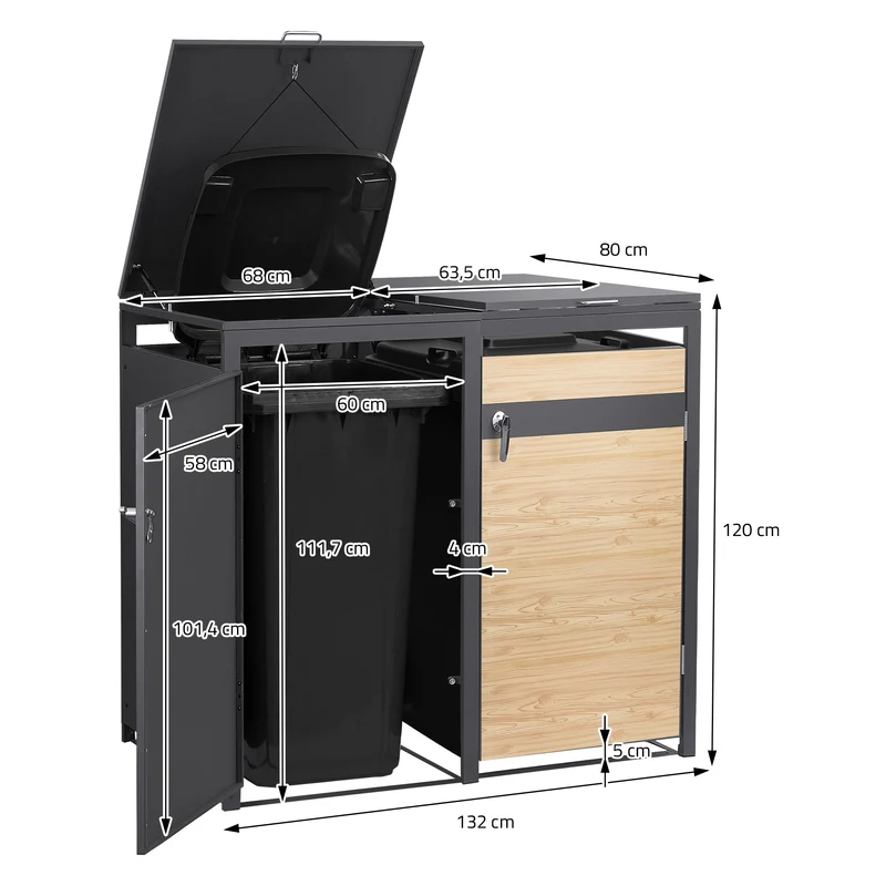 Mülltonnenbox 3er bis 240L 200x80x120 cm aus Stahl in Lärchenoptik ML-Design