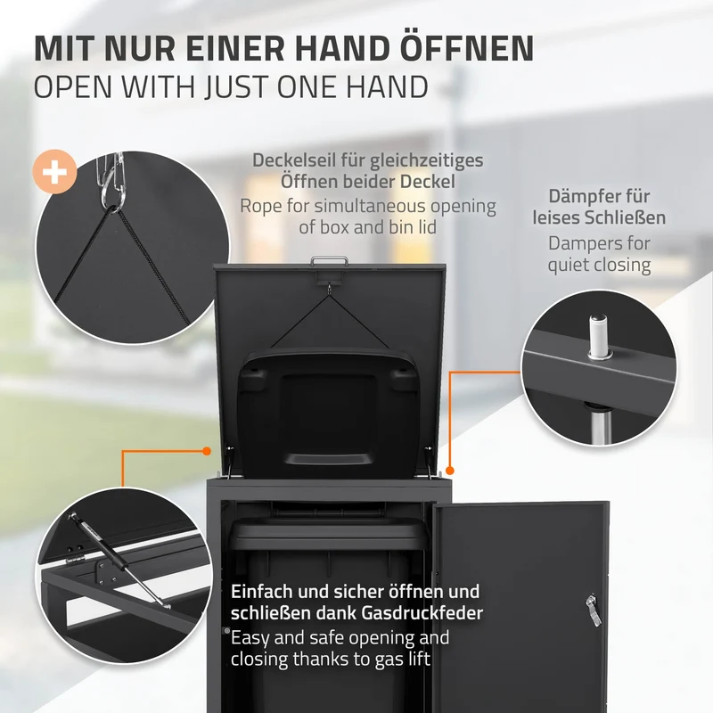Mülltonnenbox 1er bis 240L 68x80x120 cm aus Stahl in Lärchenoptik ML-Design