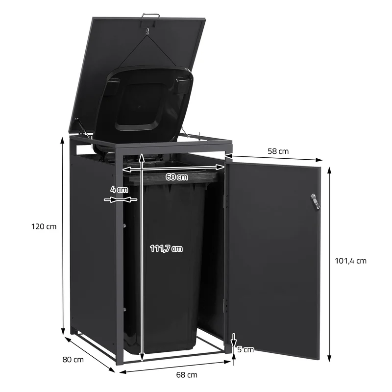 Mülltonnenbox 1er bis 240L 68x80x120 cm aus Stahl in Lärchenoptik ML-Design